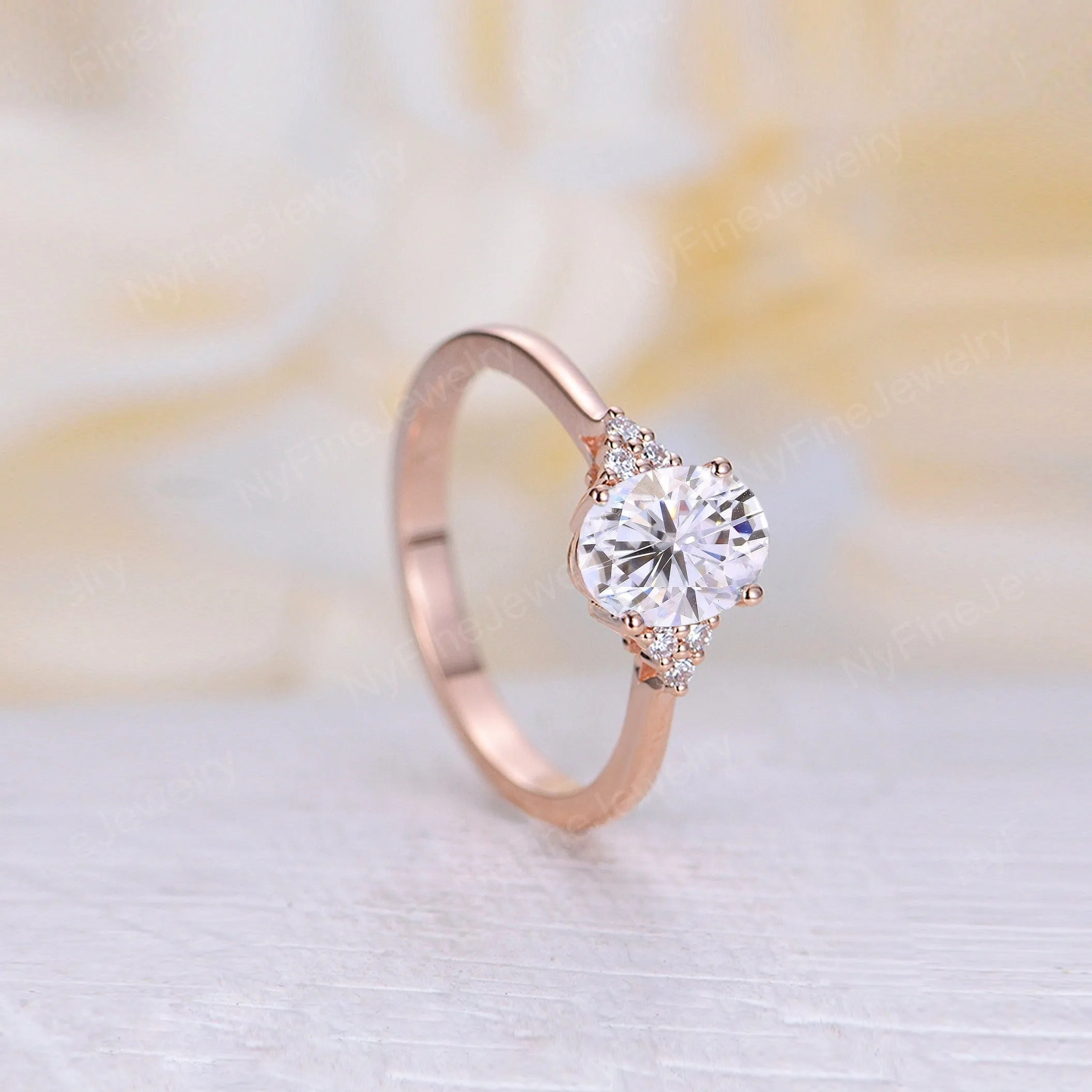 Vintage Oval Moissanite Side Stone Engagement Ring