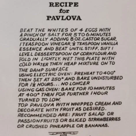 Vintage Pavlova Recipe Plate