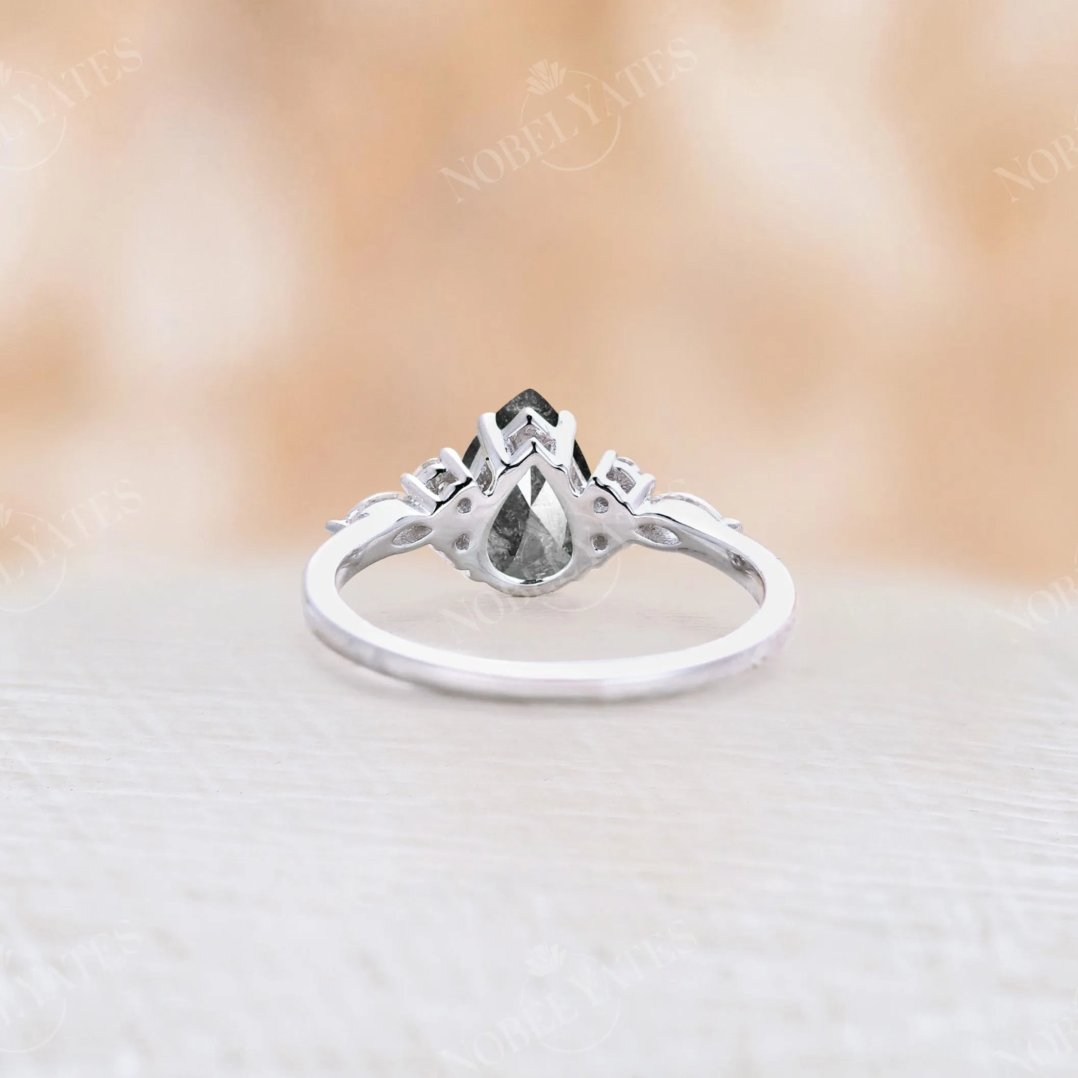 Vintage Pear Salt and Pepper Diamond Engagement Ring White Gold