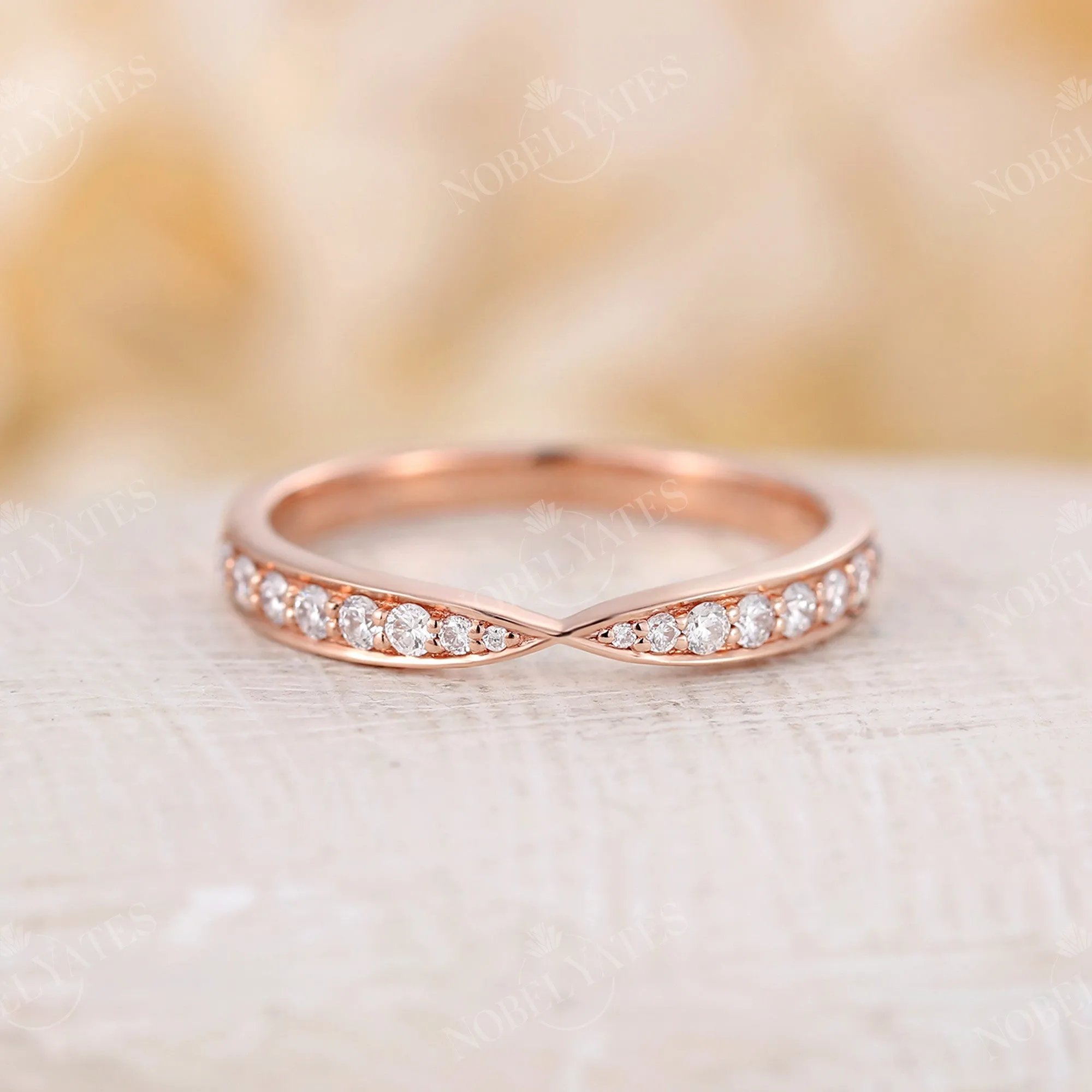 Vintage Round Diamond & Moissanite Wedding Band Rose Gold