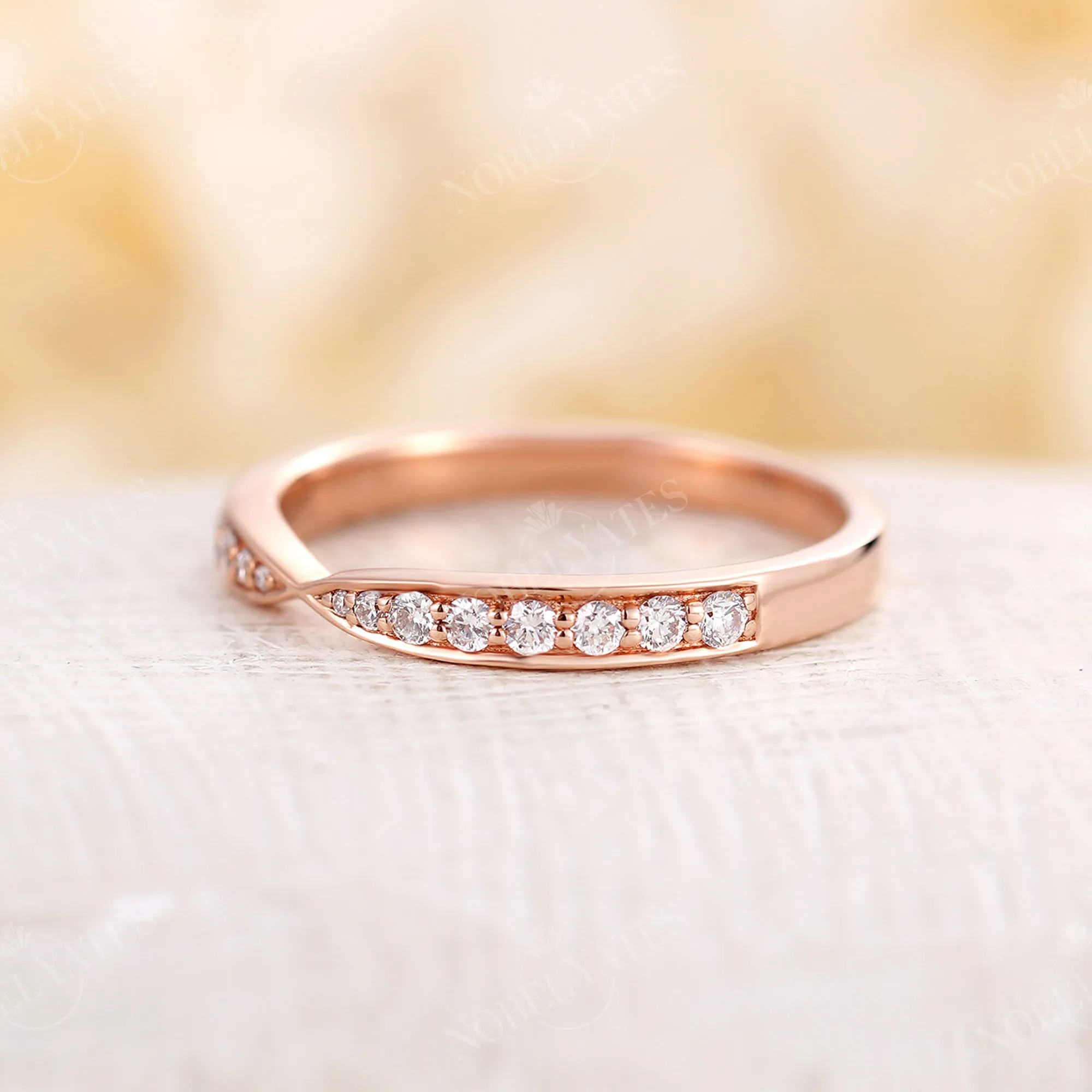 Vintage Round Diamond & Moissanite Wedding Band Rose Gold