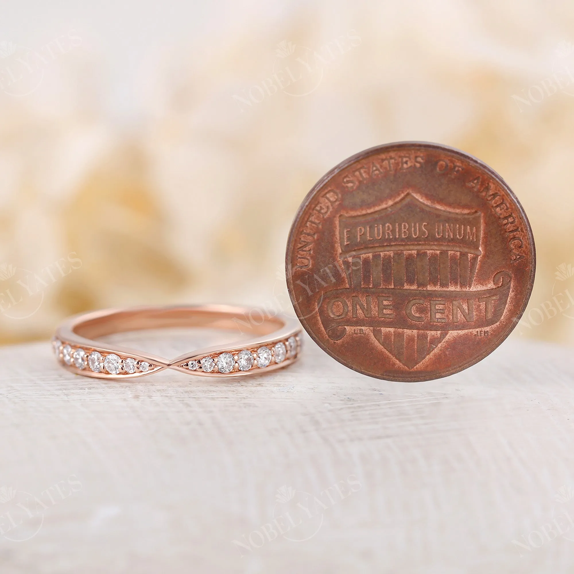 Vintage Round Diamond & Moissanite Wedding Band Rose Gold