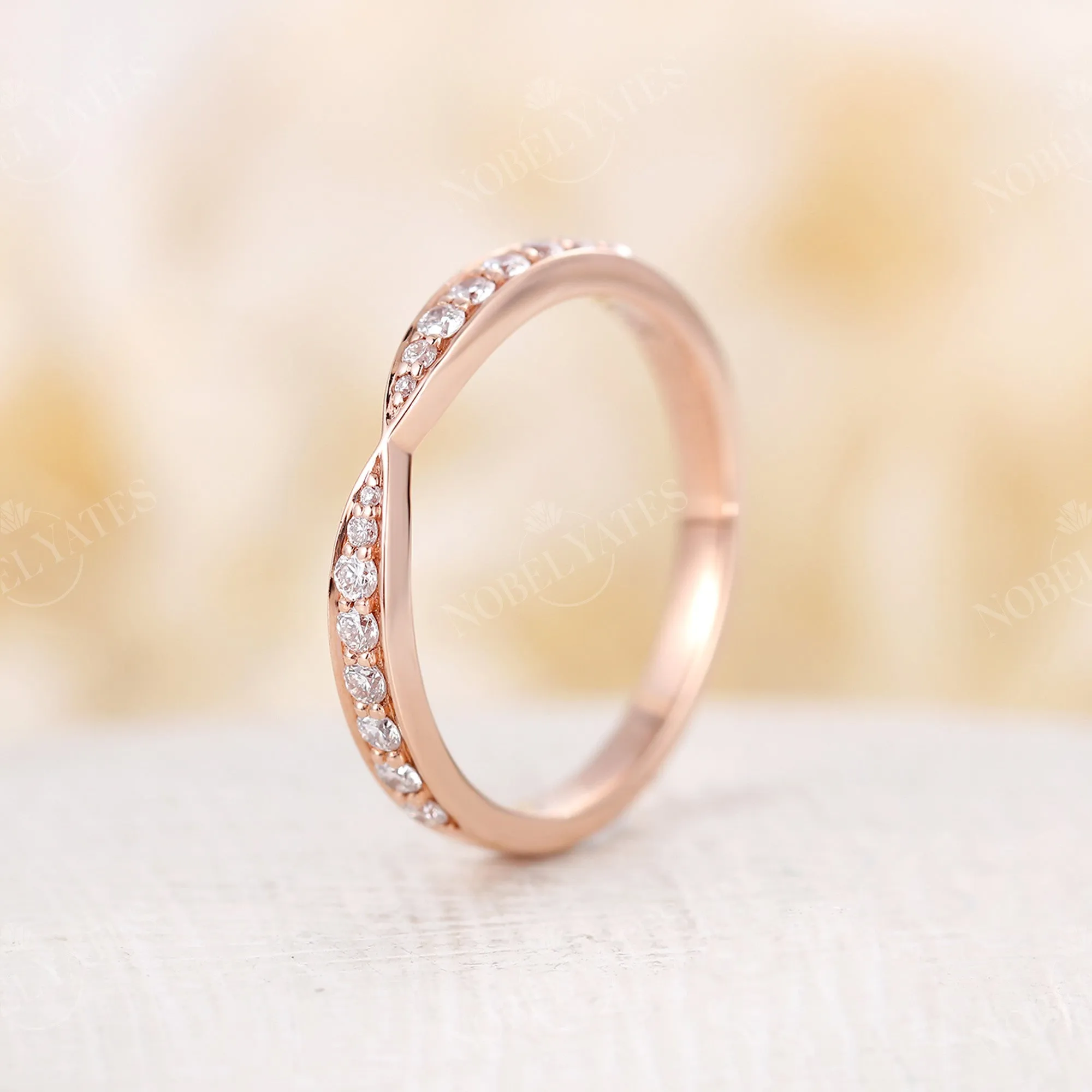 Vintage Round Diamond & Moissanite Wedding Band Rose Gold