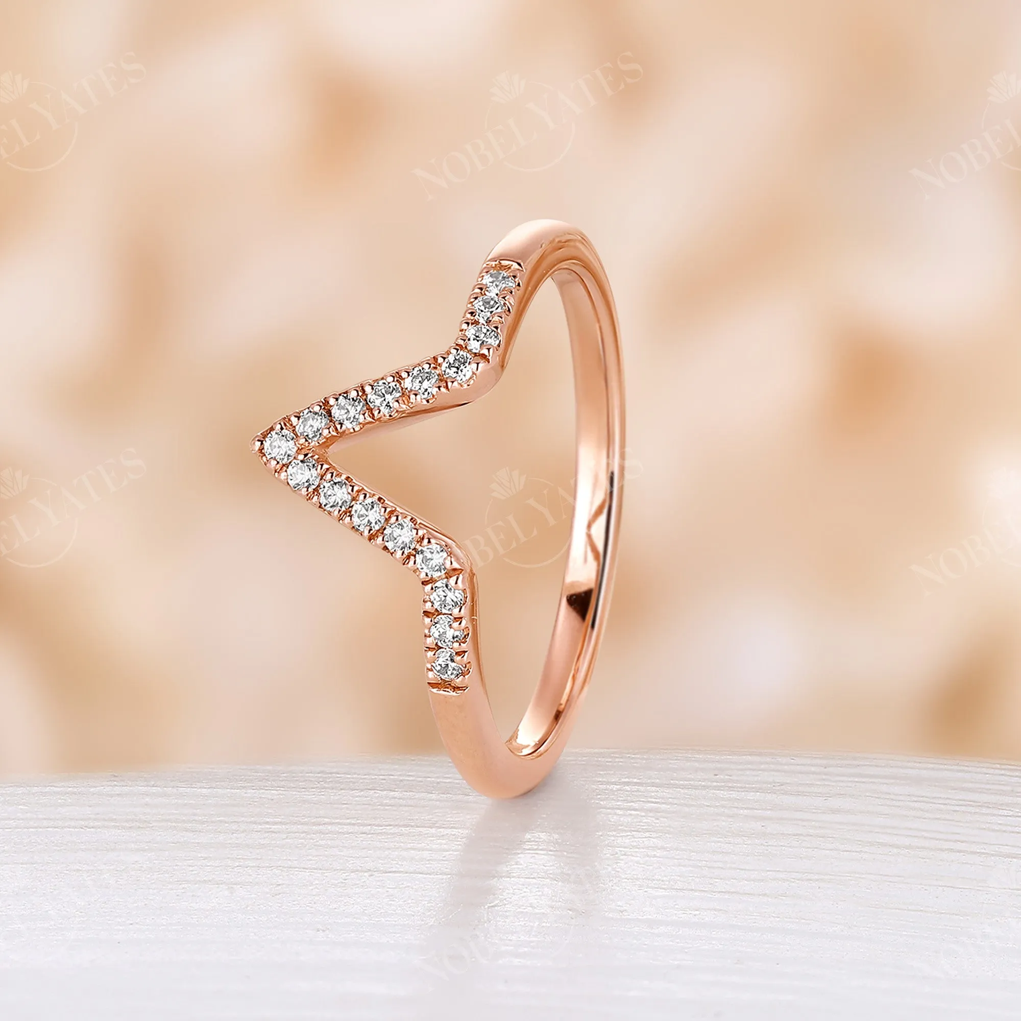 Vintage Round Moissanite Curved Wedding Band Rose Gold