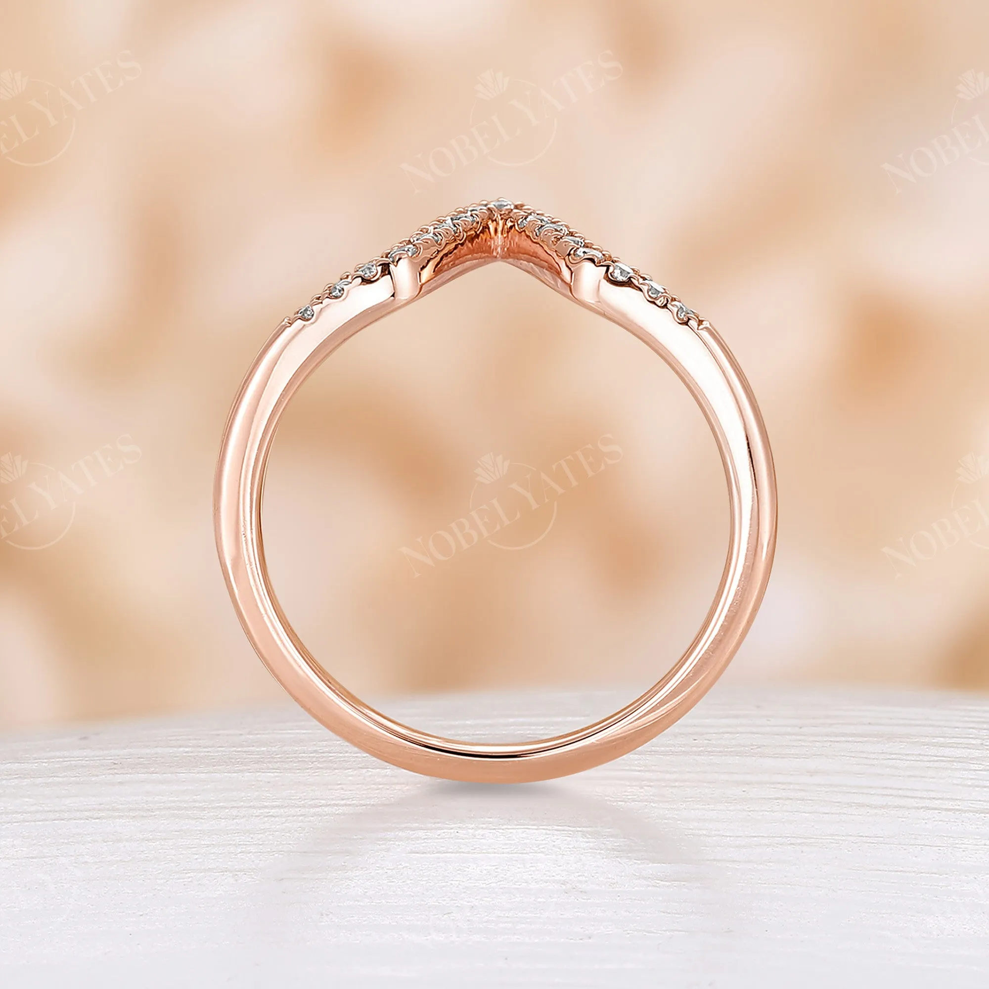 Vintage Round Moissanite Curved Wedding Band Rose Gold