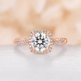 Vintage Round Moissanite Halo&Twist Engagement Ring Rose Gold