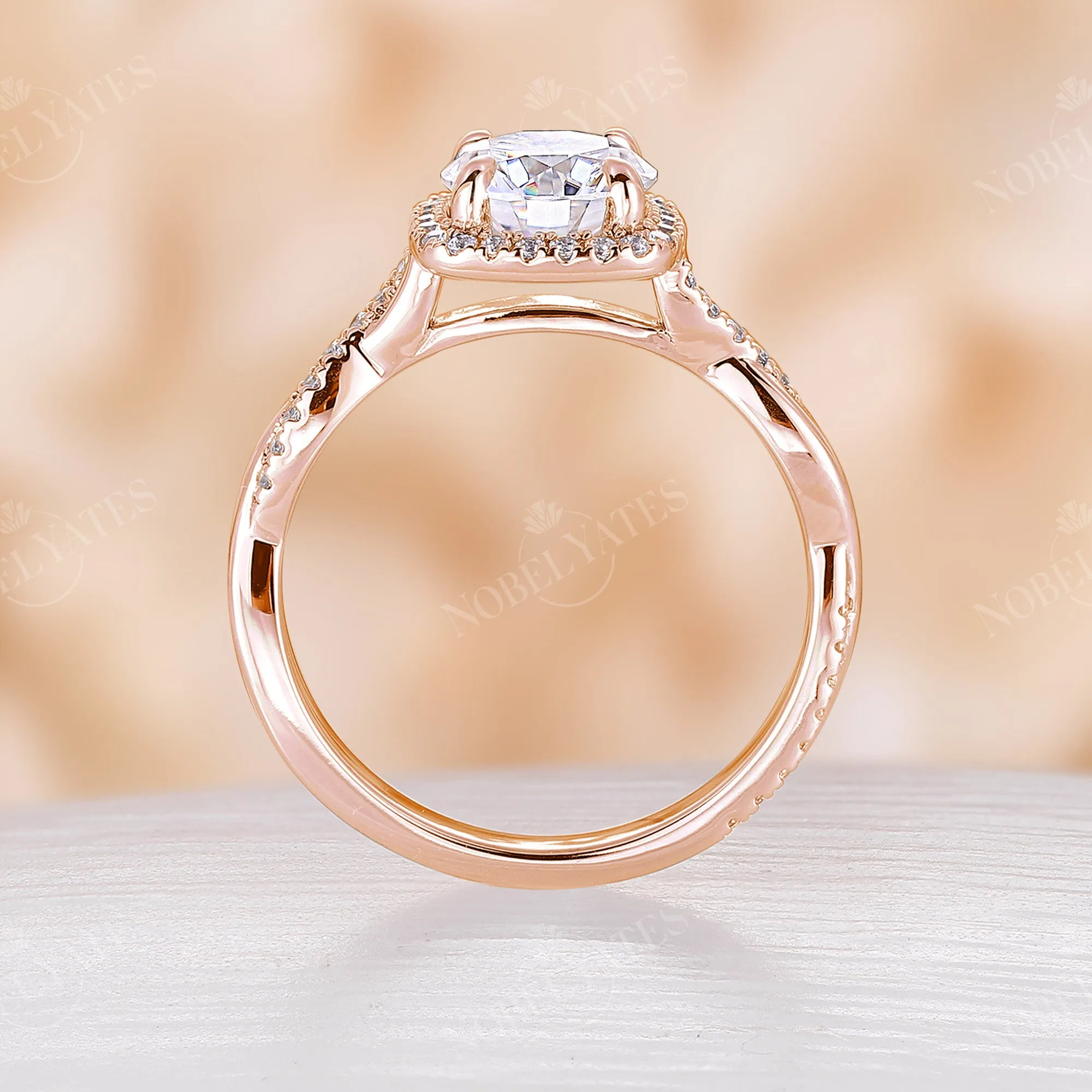 Vintage Round Moissanite Halo&Twist Engagement Ring Rose Gold