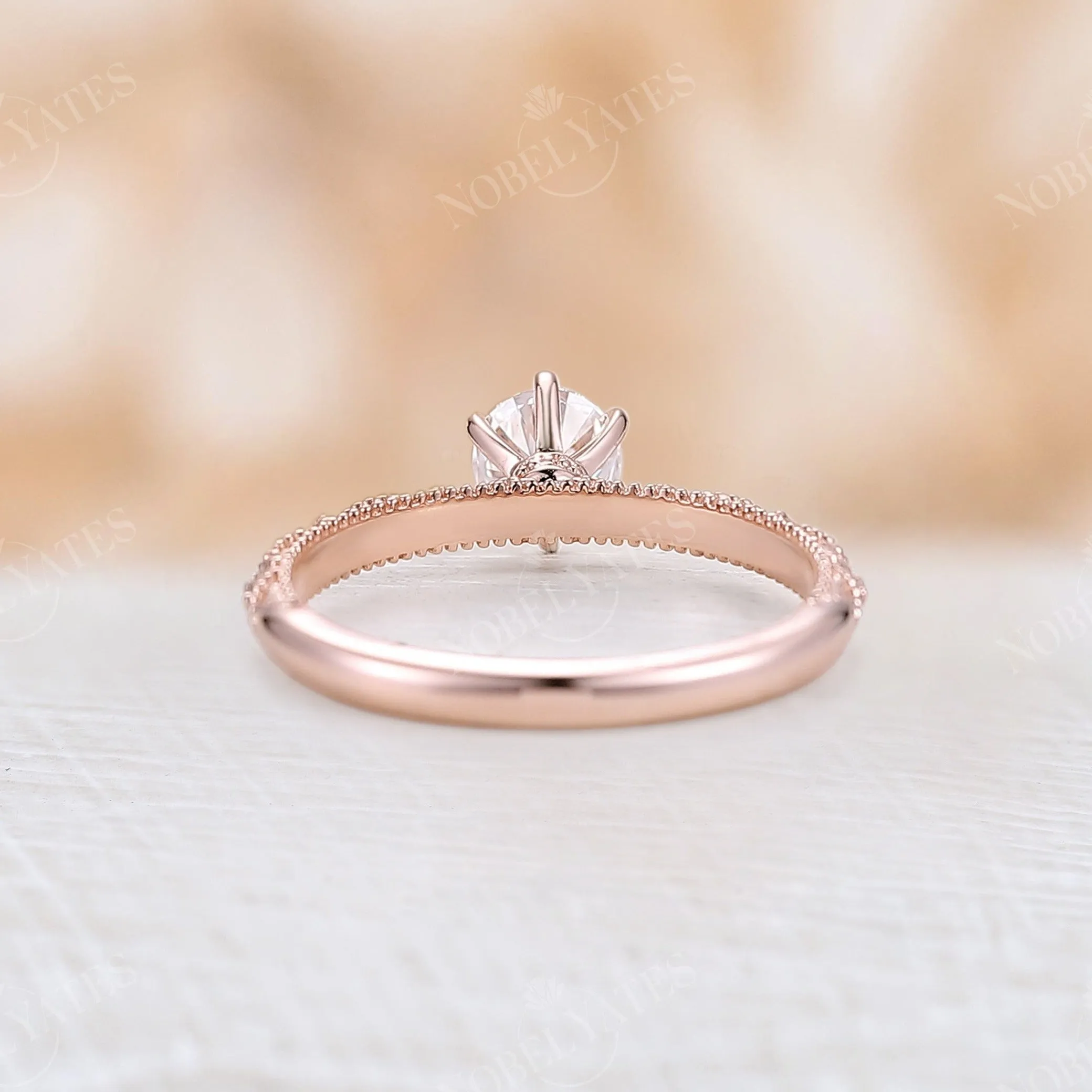 Vintage Round Moissanite Milgrain Engagement Ring Rose Gold