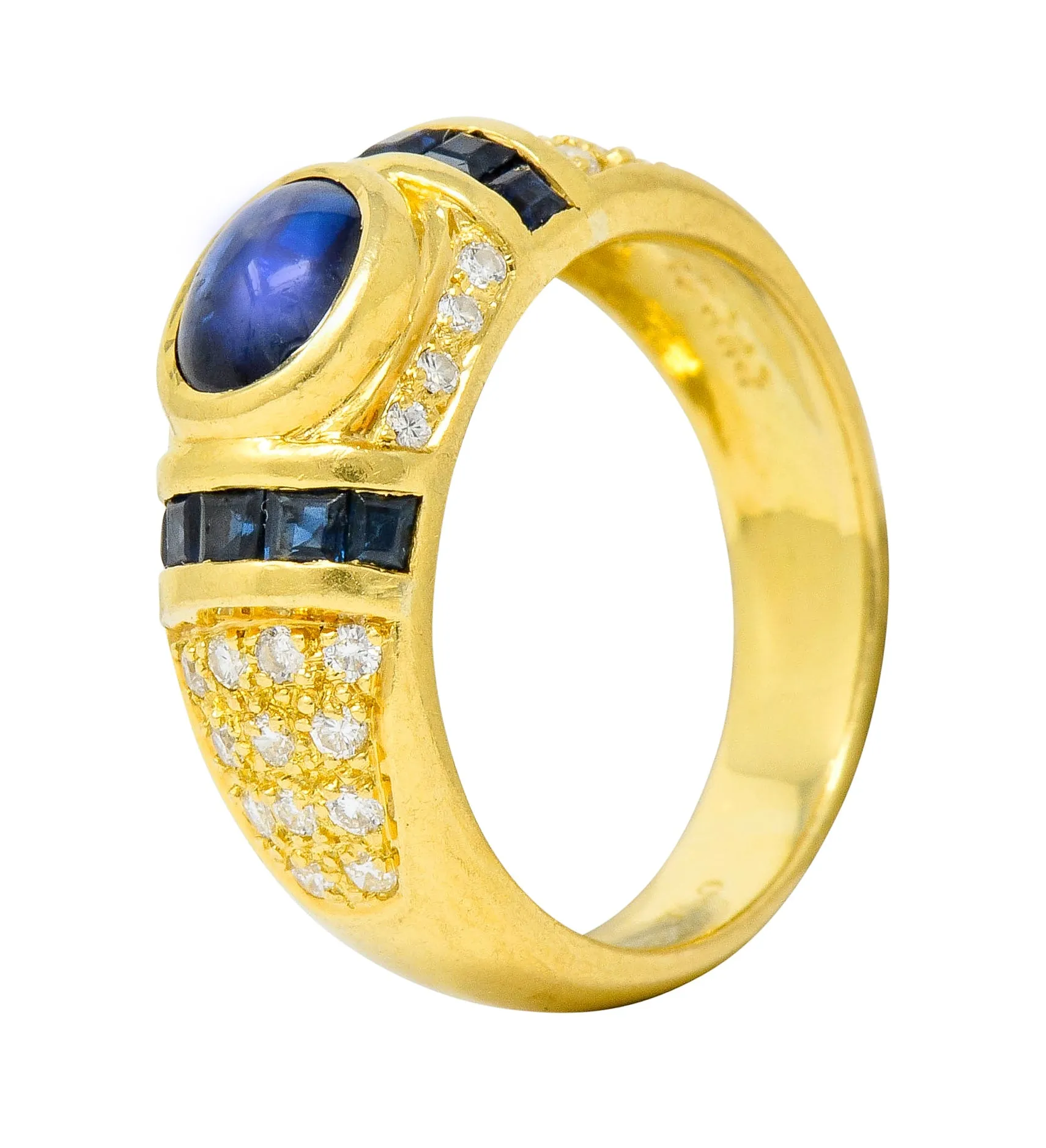 Vintage Sapphire Diamond 18 Karat Gold Cabochon Band Ring