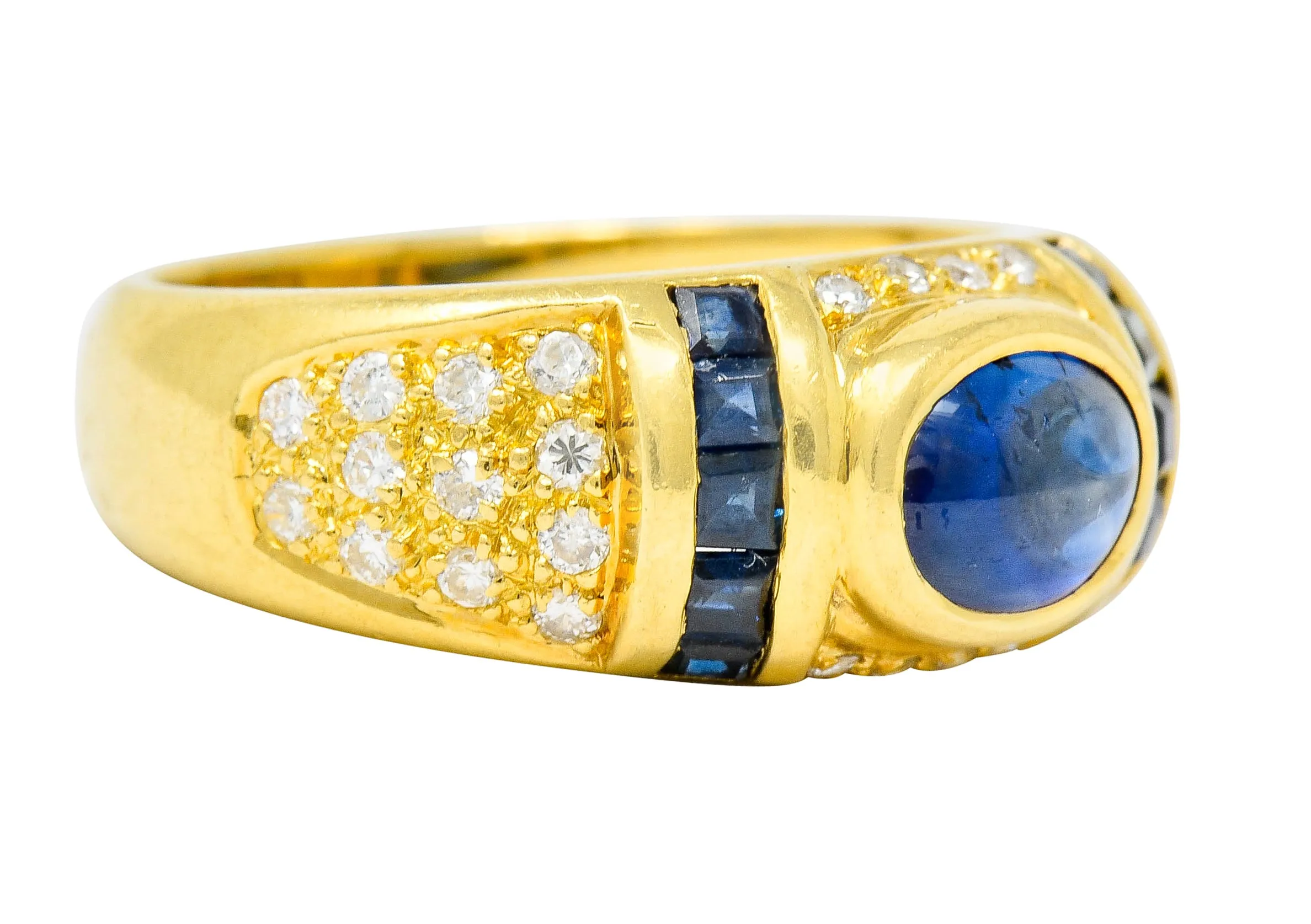 Vintage Sapphire Diamond 18 Karat Gold Cabochon Band Ring