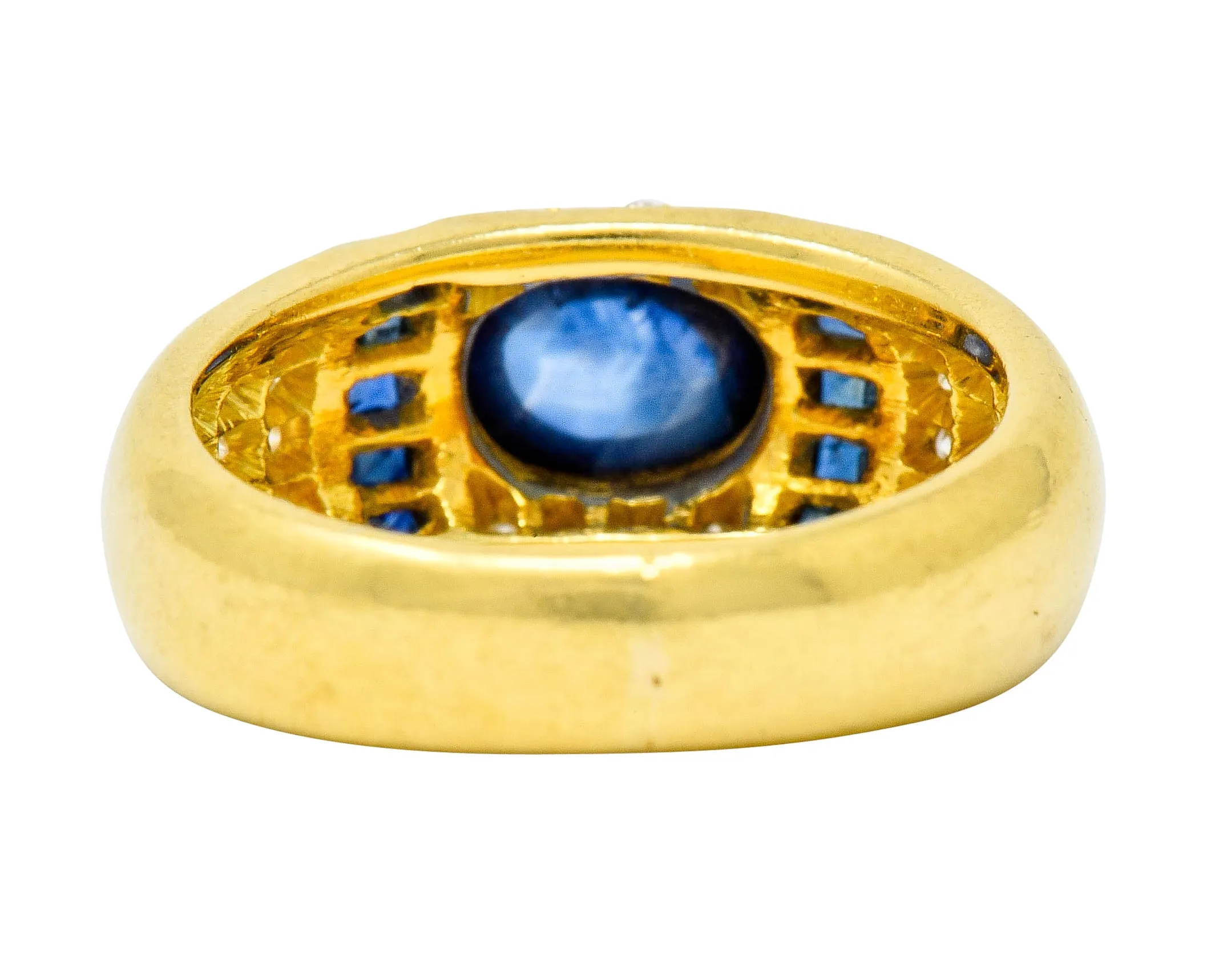 Vintage Sapphire Diamond 18 Karat Gold Cabochon Band Ring