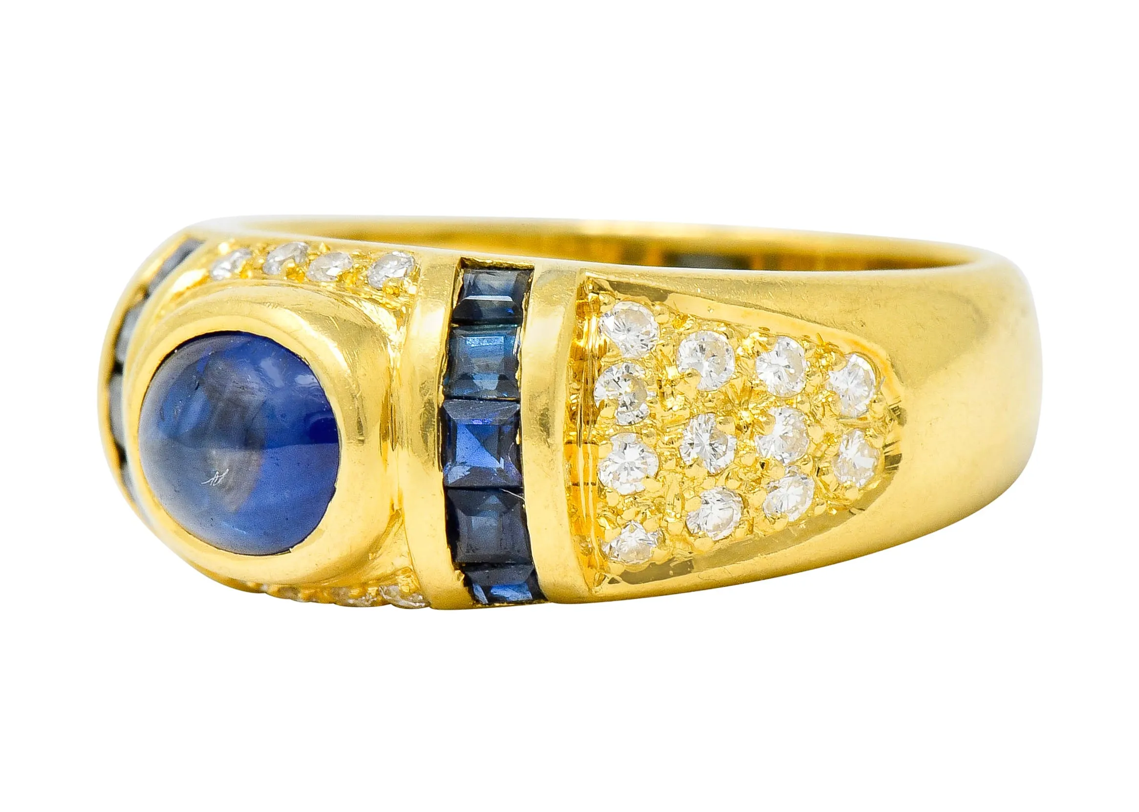 Vintage Sapphire Diamond 18 Karat Gold Cabochon Band Ring