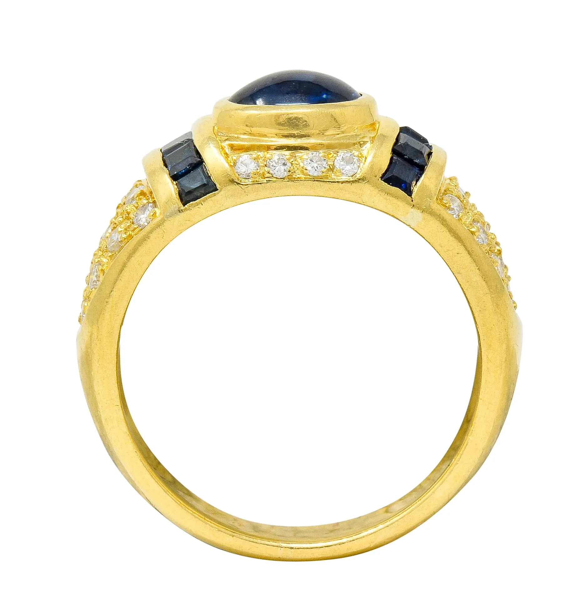 Vintage Sapphire Diamond 18 Karat Gold Cabochon Band Ring