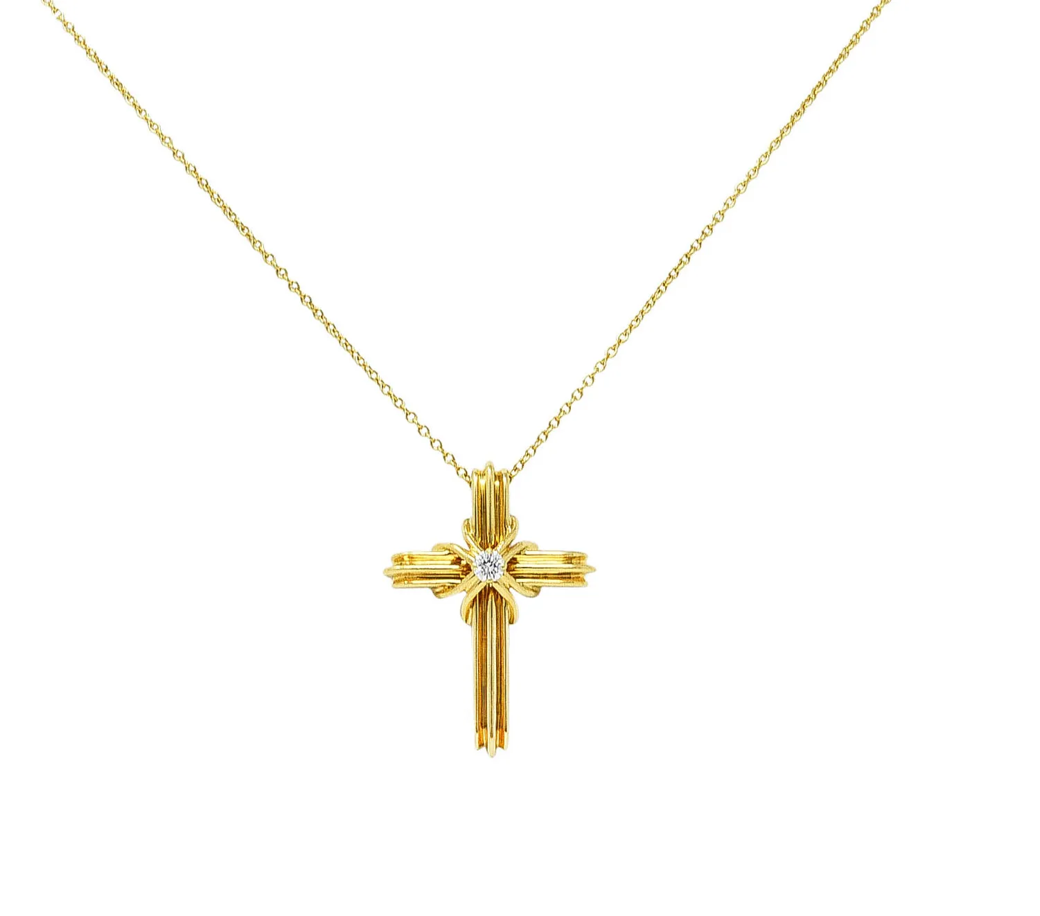 Vintage Tiffany & Co. Diamond 18 Karat Gold Cross Signature X Pendant Necklace