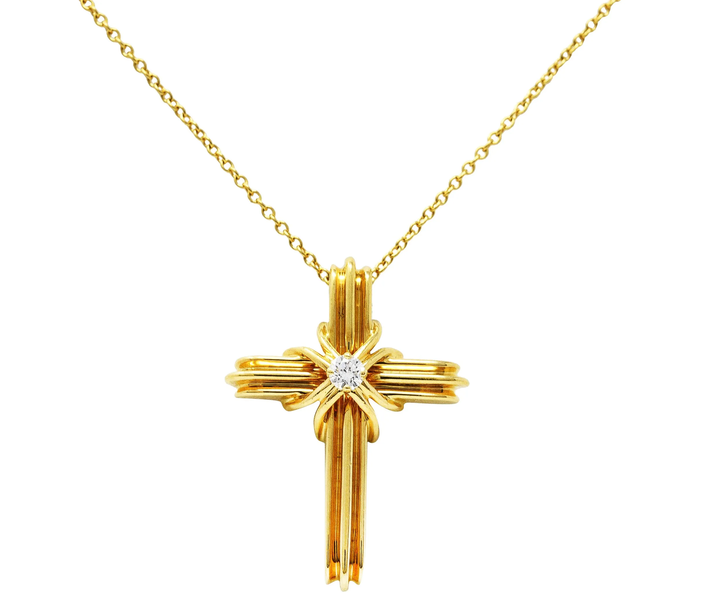 Vintage Tiffany & Co. Diamond 18 Karat Gold Cross Signature X Pendant Necklace