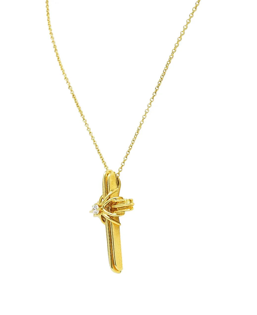 Vintage Tiffany & Co. Diamond 18 Karat Gold Cross Signature X Pendant Necklace