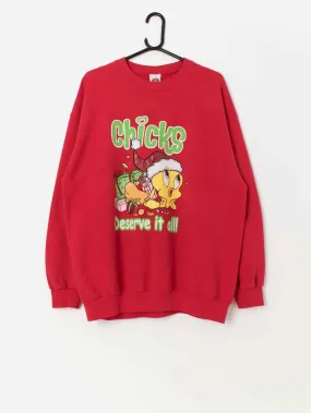 Vintage Tweetie Pie Looney Tunes Christmas sweatshirt in red – XL