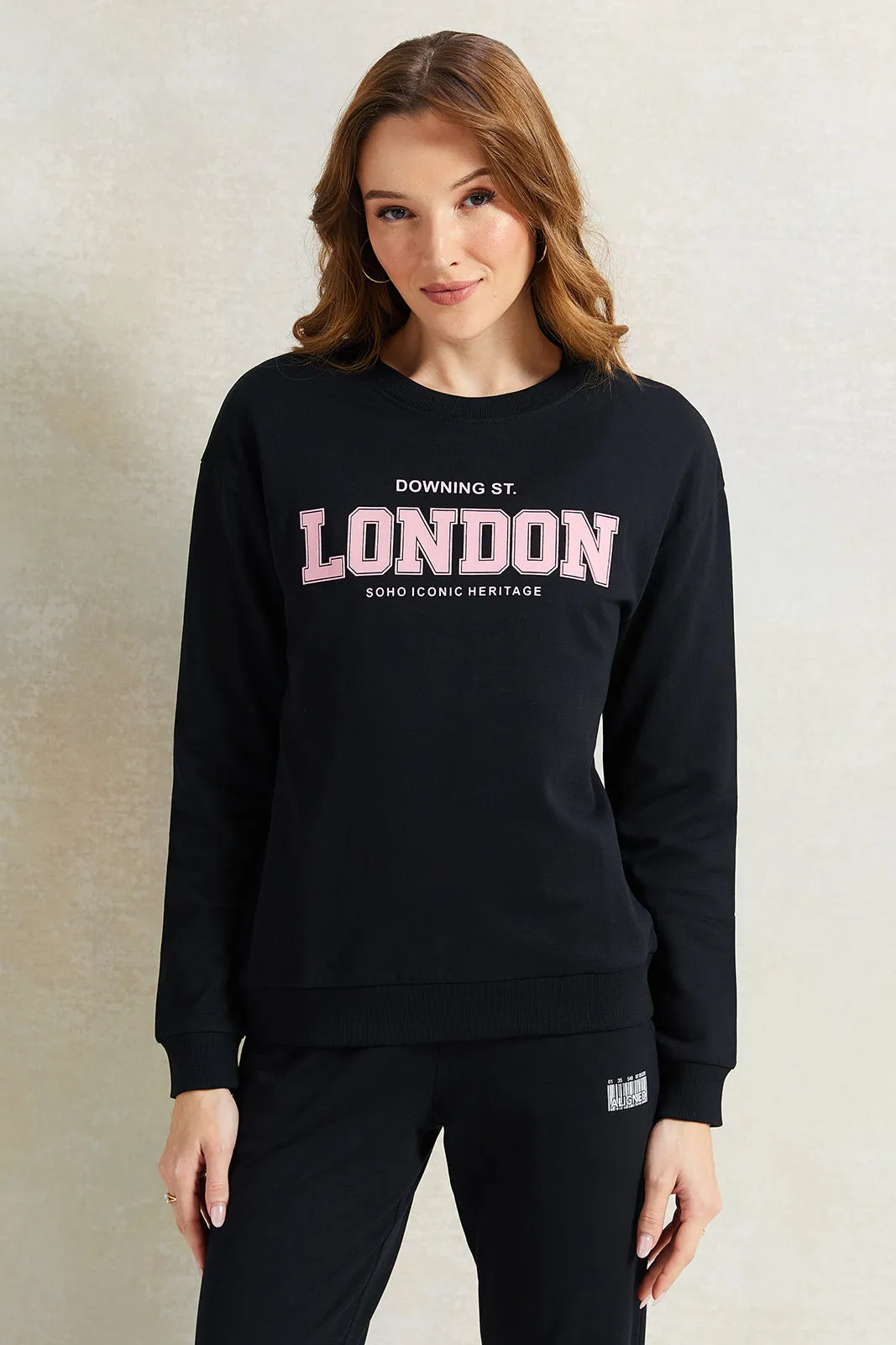 Women Black Printed Sweatshirt