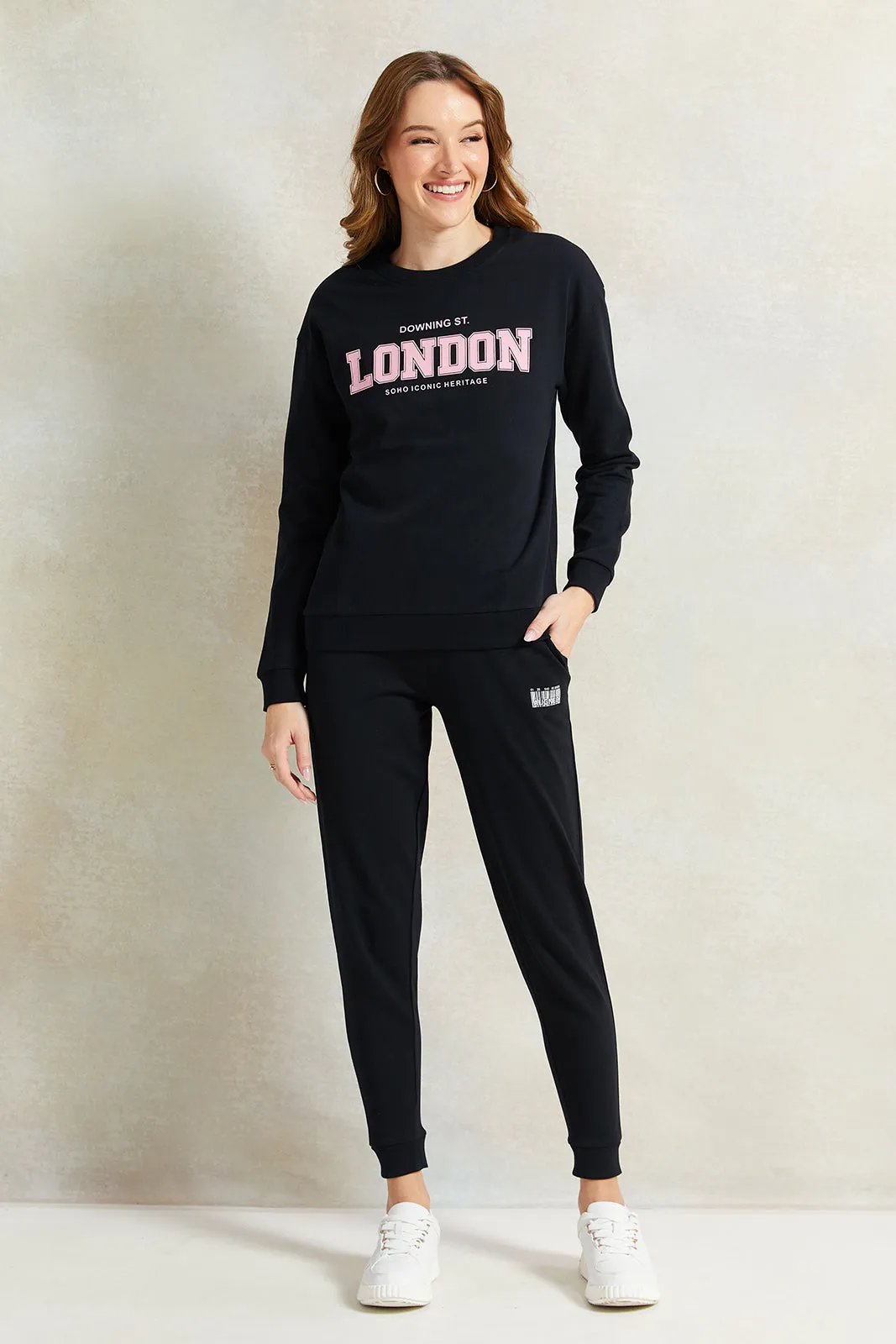 Women Black Printed Sweatshirt