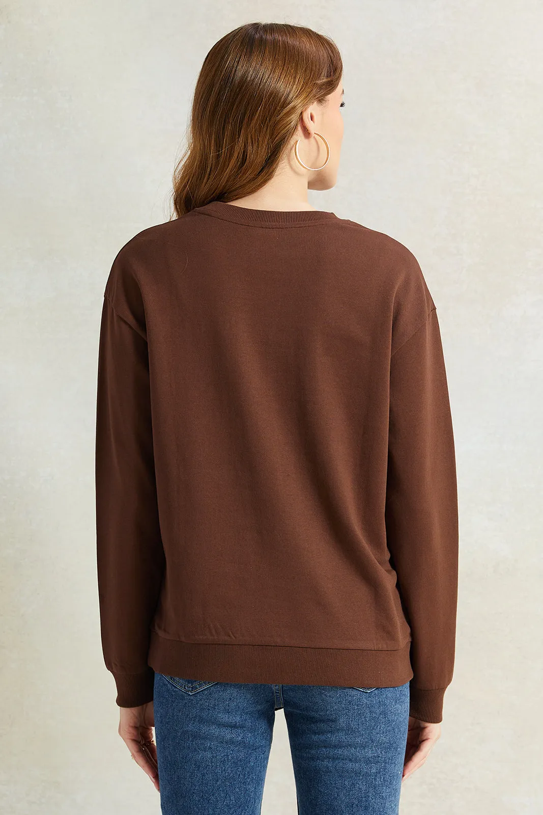 Women Brown Printed Sweatshirt