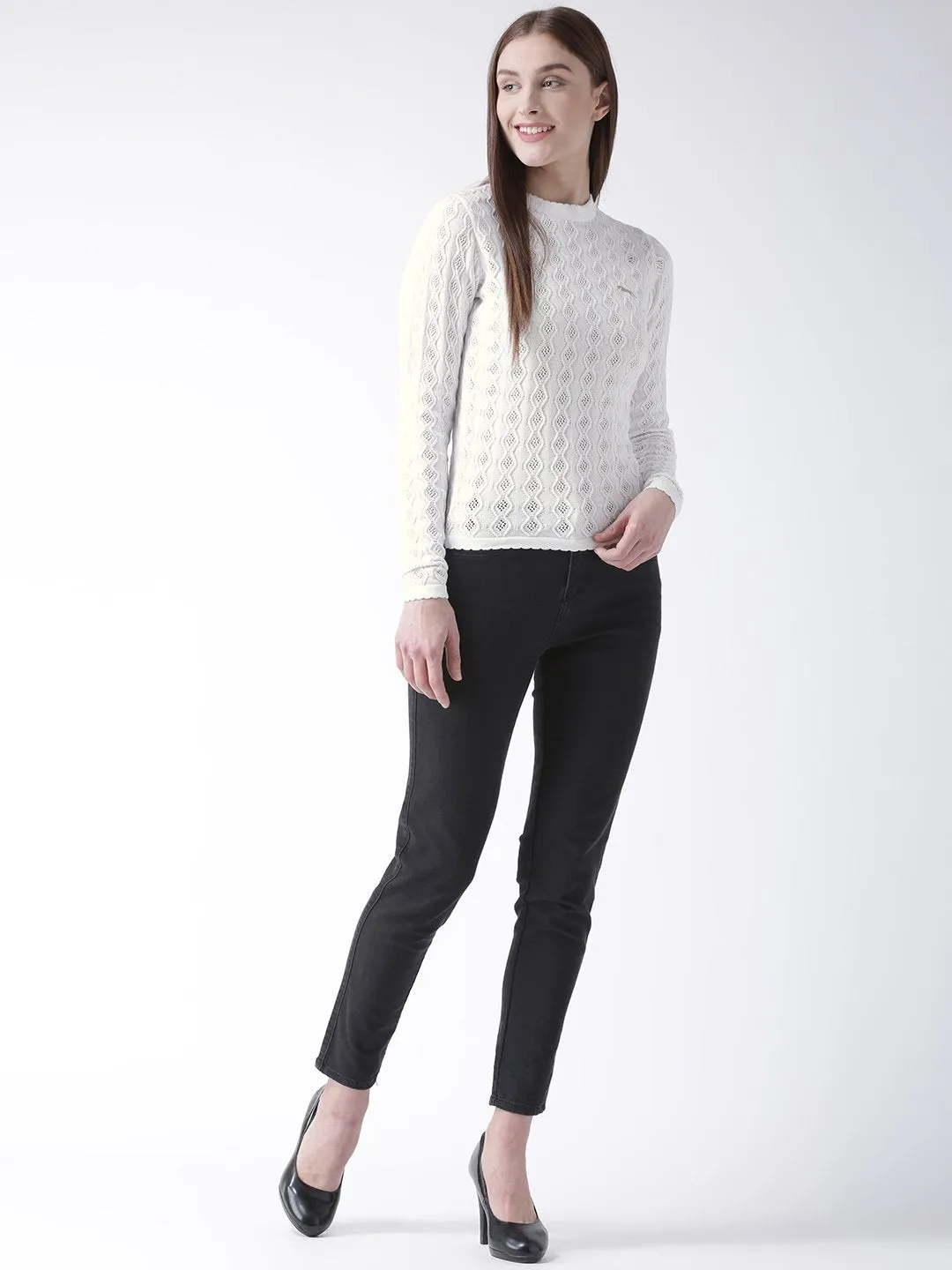 Women Cotton Casual Long Sleeve  White Winter Sweaters