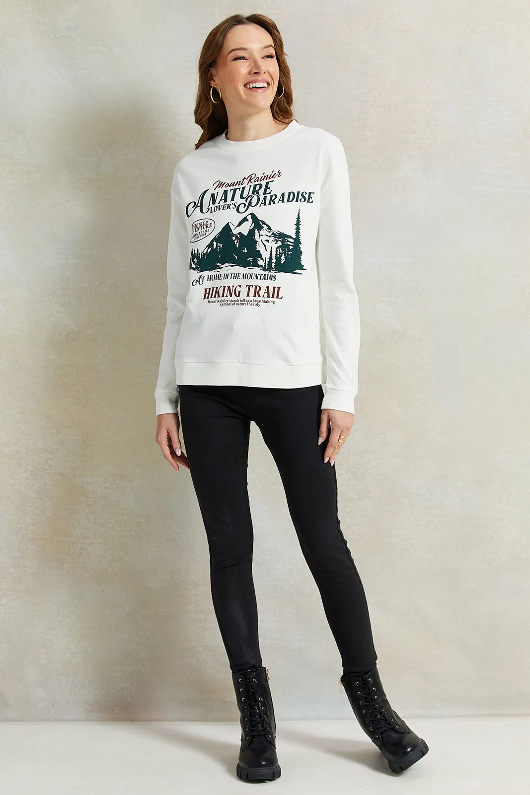 Women Ivory Printed Sweatshirt