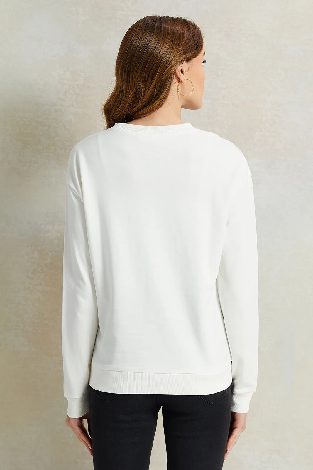 Women Ivory Printed Sweatshirt