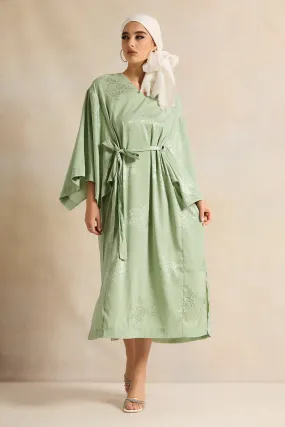 Women Mint Belted Jacquard Dress