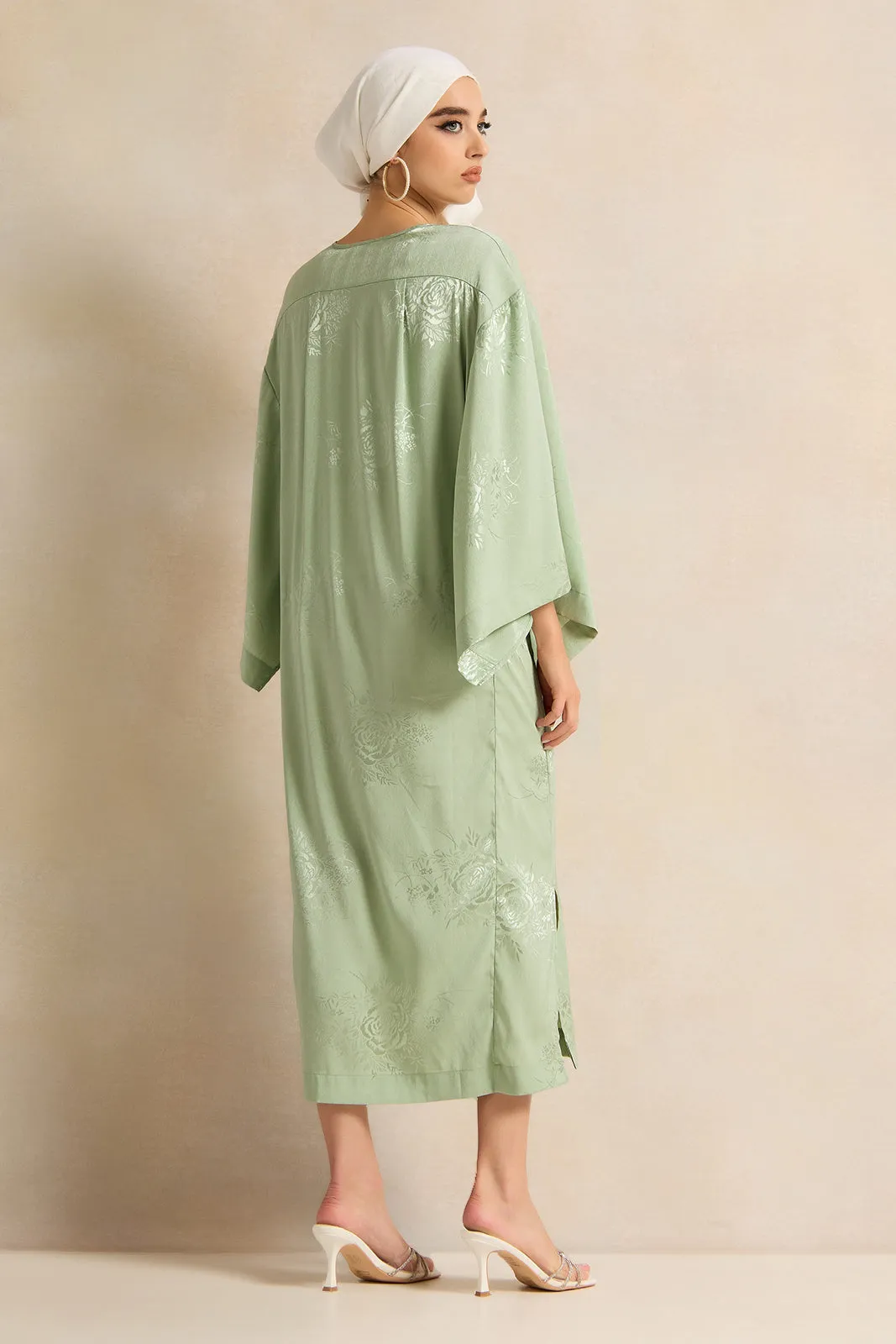 Women Mint Belted Jacquard Dress