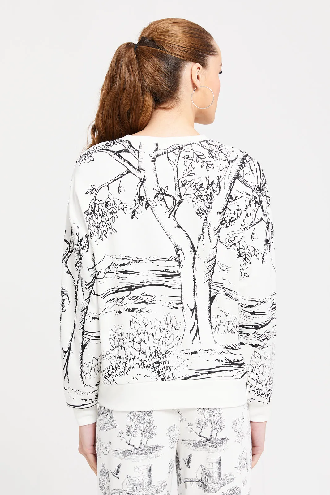 Women White And Black Printed Sweatshirt