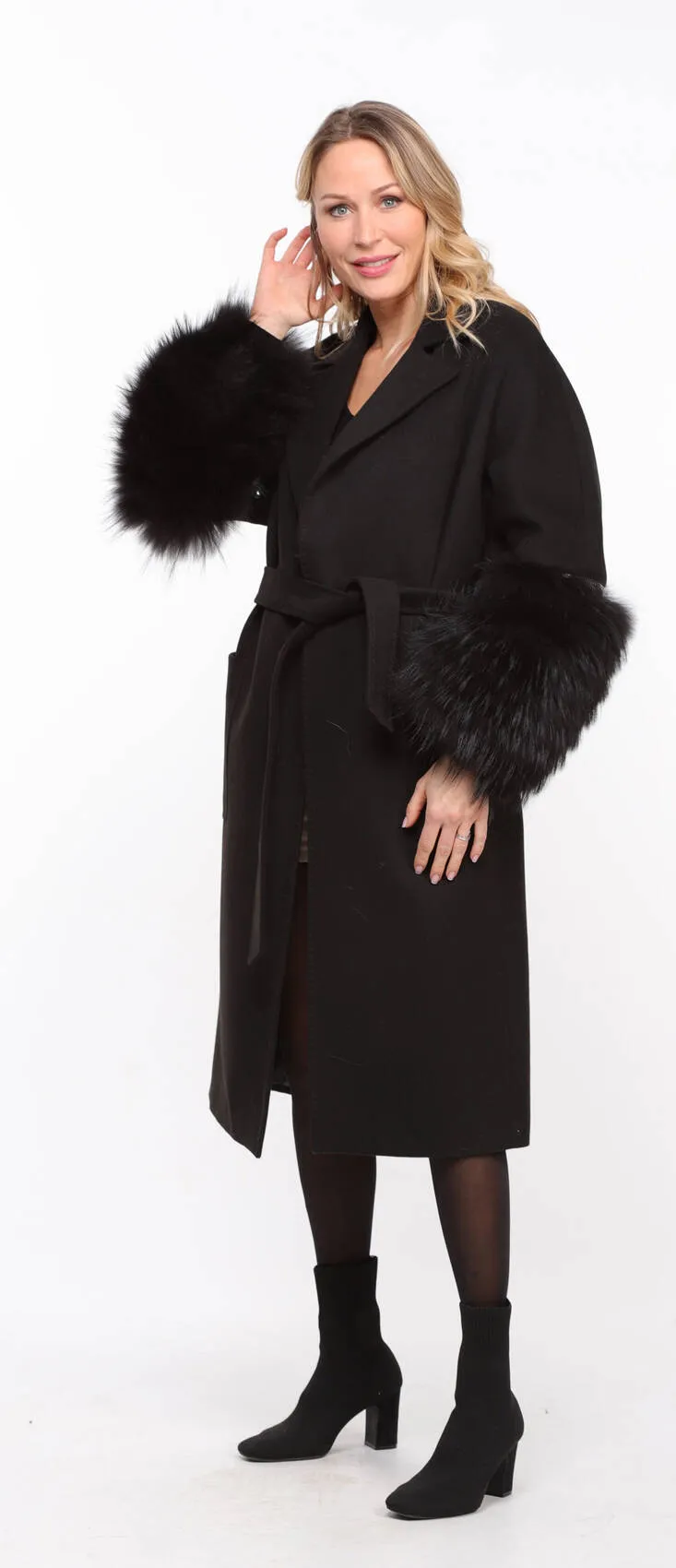 Women's black fabric + fox coat \jana\