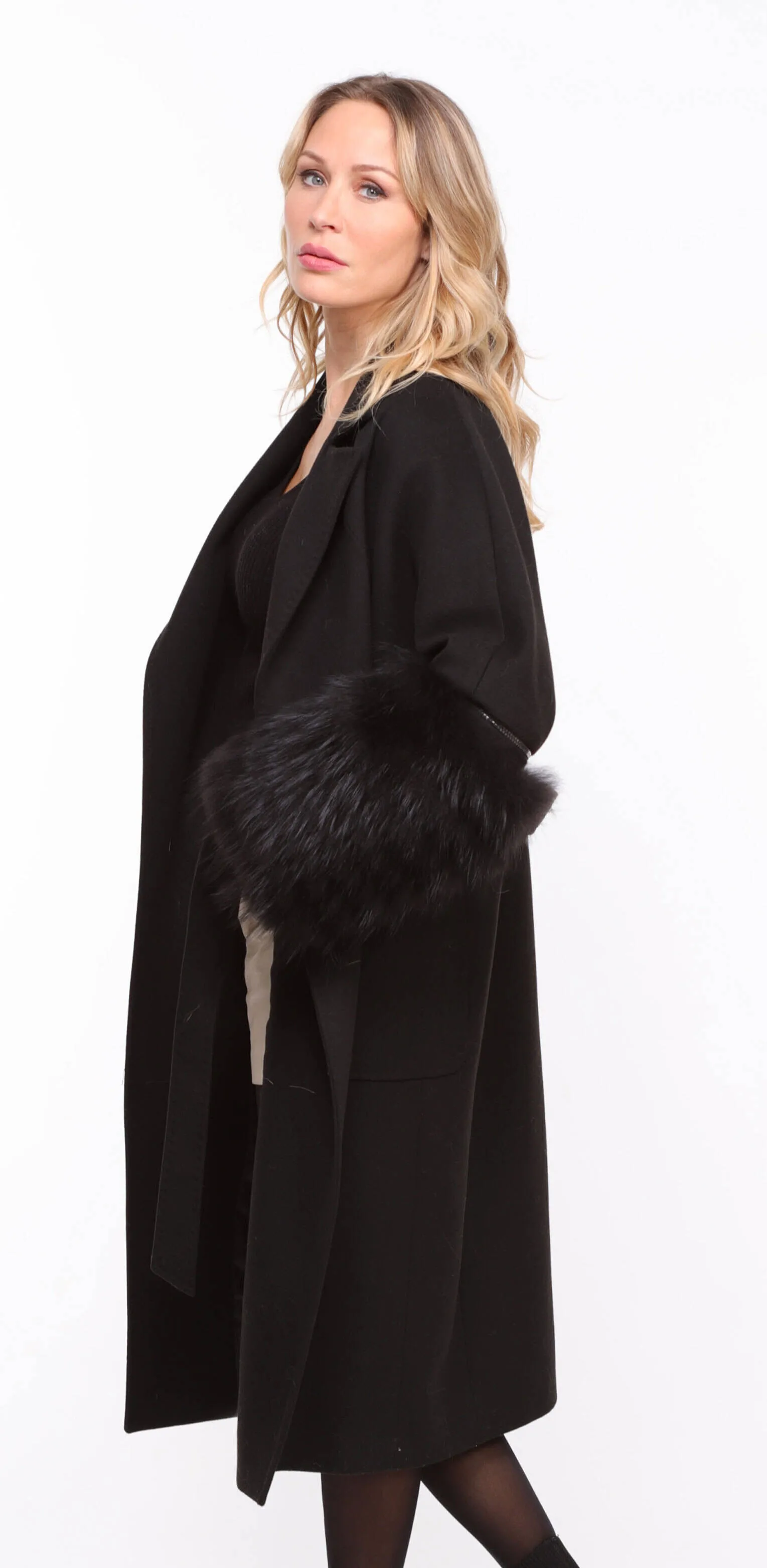 Women's black fabric + fox coat \jana\