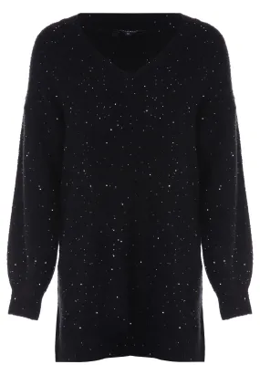 Womens Black Sequin Tunic Jumper