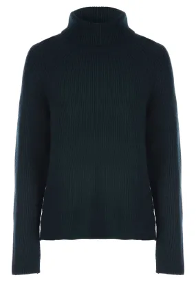 Womens Green Plain Roll Neck Ribbed Jumper