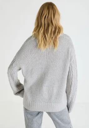 Womens Light Grey Cable Knit Collared Jumper