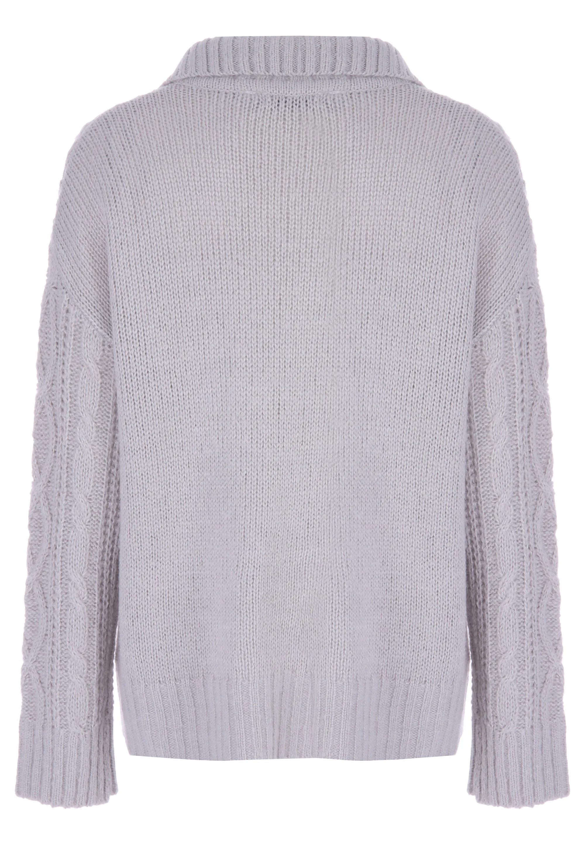 Womens Light Grey Cable Knit Collared Jumper