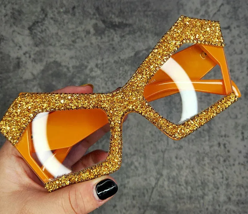 Women's Luxury Oversized Punk Style Diamond Bling Crystal Sunglasses