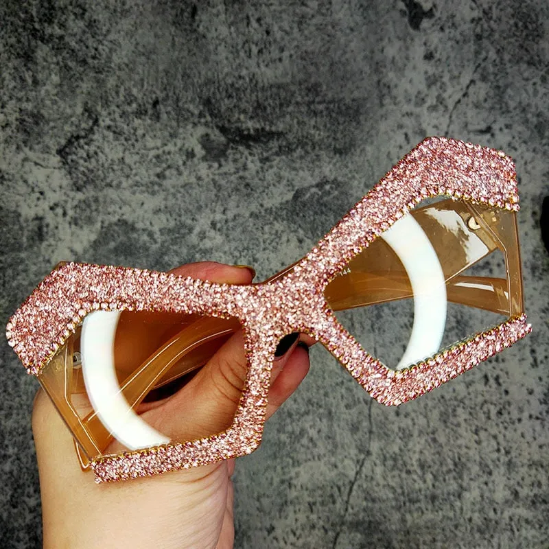 Women's Luxury Oversized Punk Style Diamond Bling Crystal Sunglasses