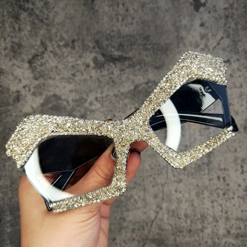 Women's Luxury Oversized Punk Style Diamond Bling Crystal Sunglasses