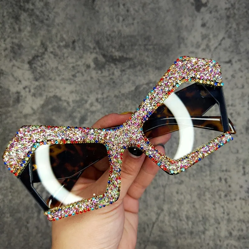 Women's Luxury Oversized Punk Style Diamond Bling Crystal Sunglasses