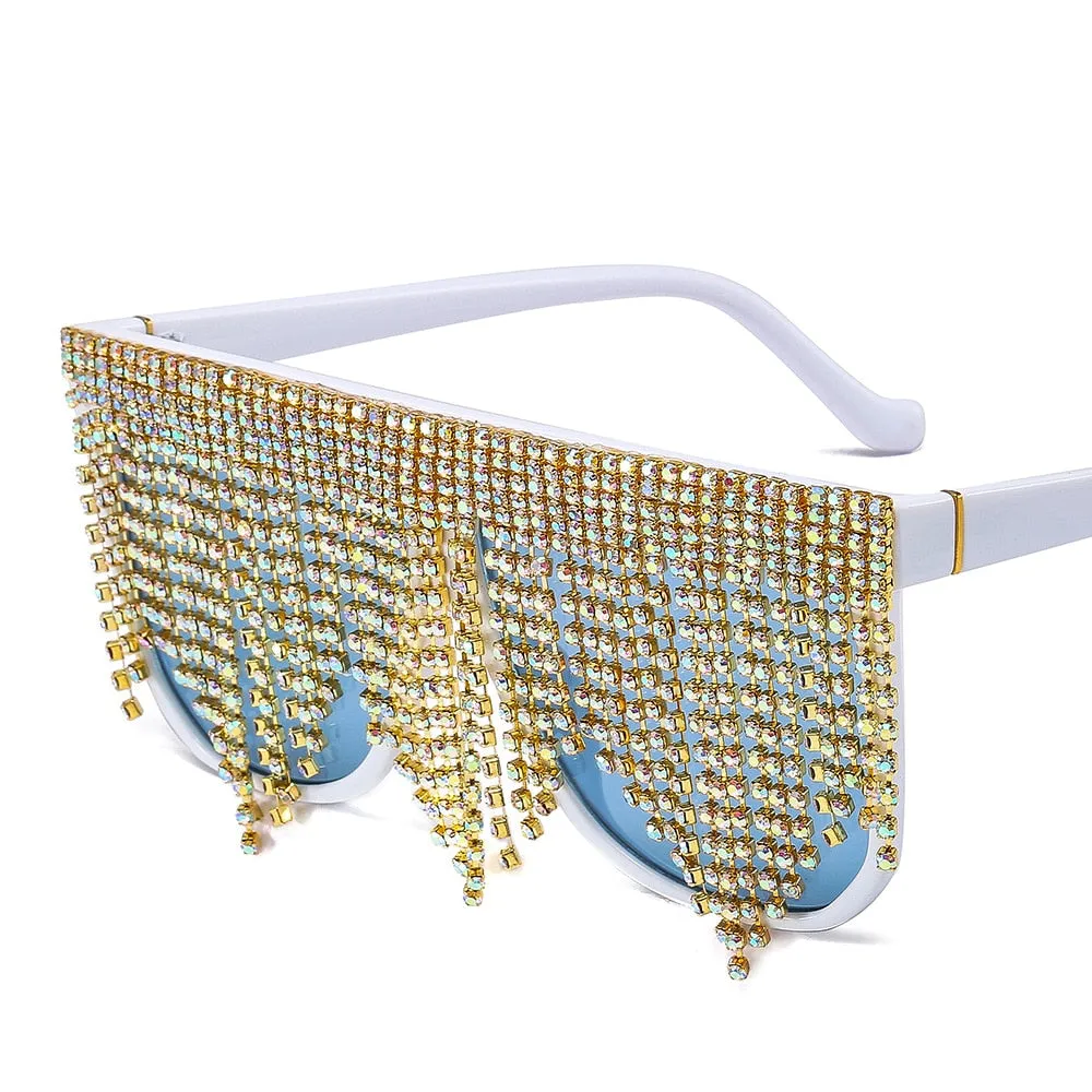 Women's Oversized Goggle Style Tassel Diamond One Piece Sunglasses