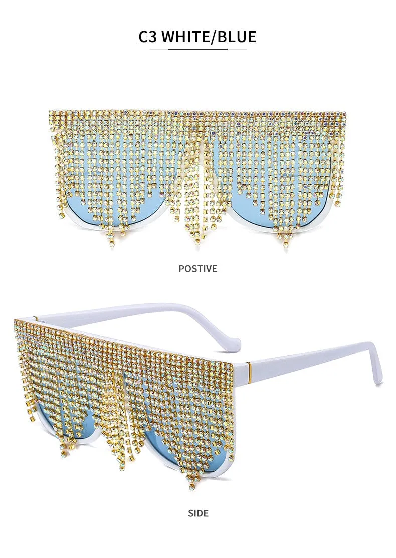 Women's Oversized Goggle Style Tassel Diamond One Piece Sunglasses