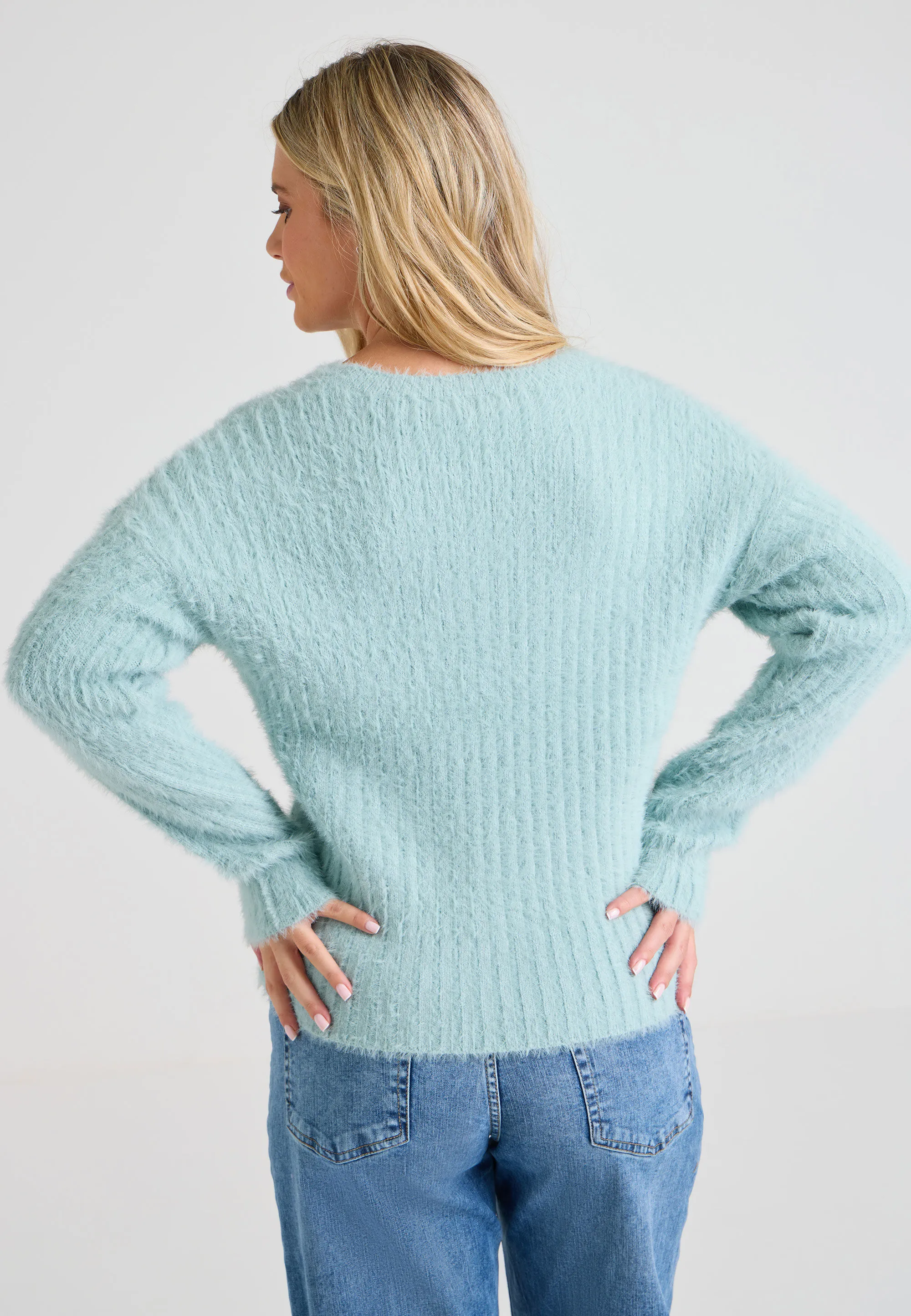 Womens Sage Ribbed Lash Knit Jumper