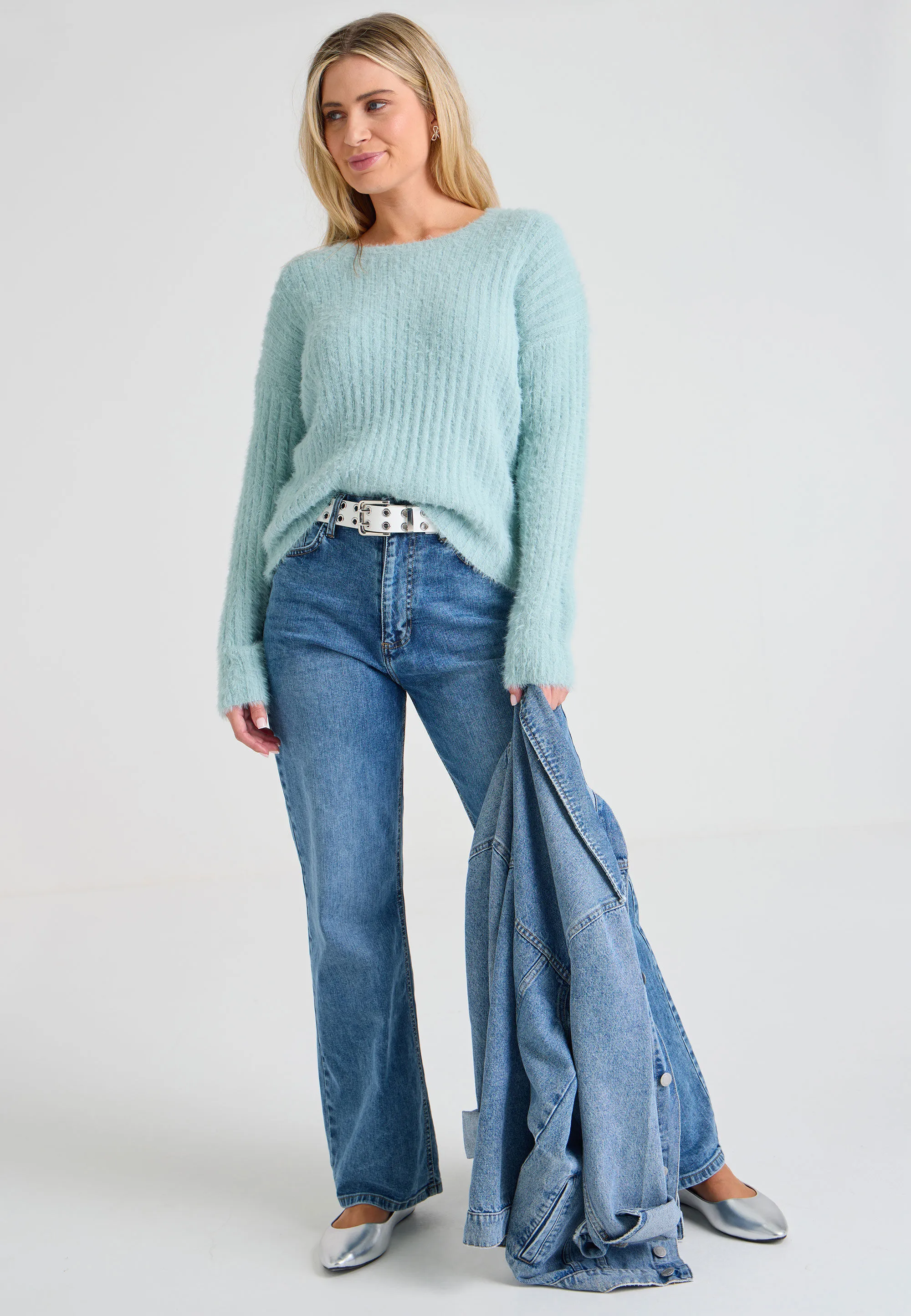 Womens Sage Ribbed Lash Knit Jumper