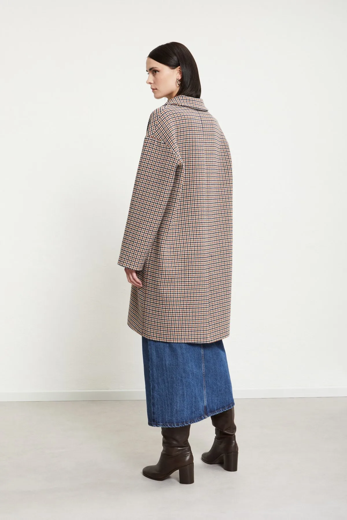 Wool-blend check coat