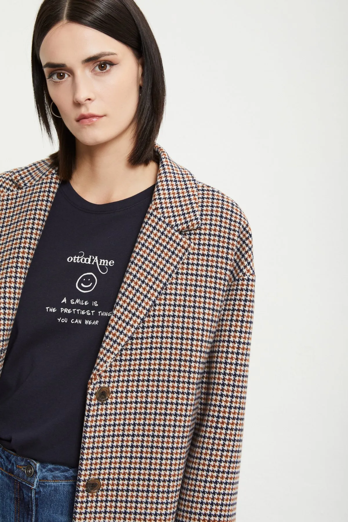 Wool-blend check coat