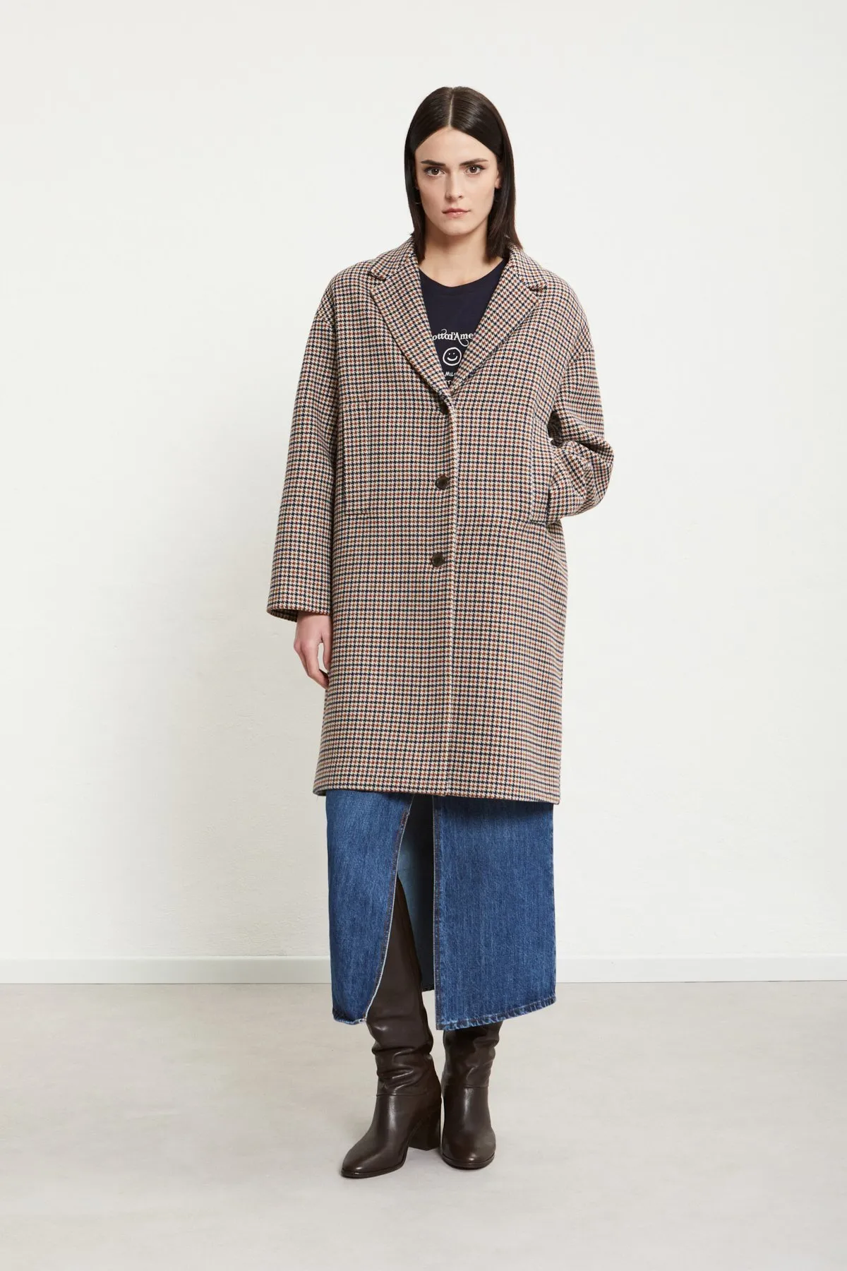 Wool-blend check coat